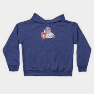 Cute Pigeon Drinking Bubble Tea Kids Hoodie